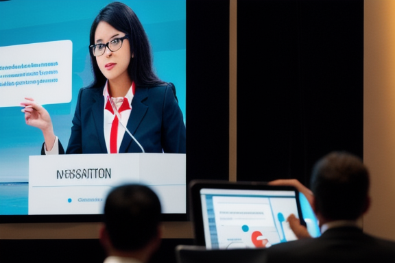 A presenter using visual aids during an international presentation