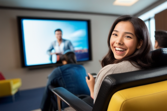 Person watching a movie in English