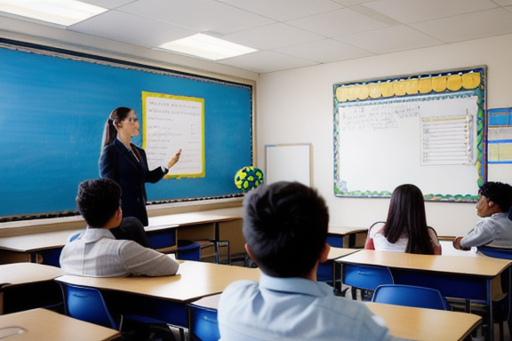 Teacher explaining grammar to students