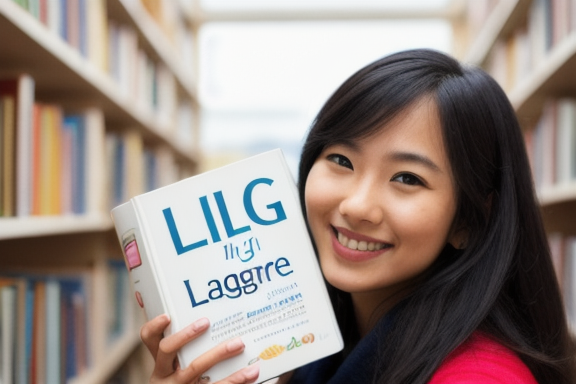 A person holding a book with the title 'English Language Learning' and a big smile on their face