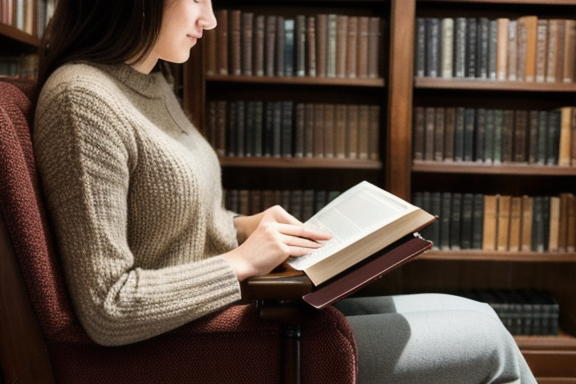 Person reading English Literature book in a cozy library