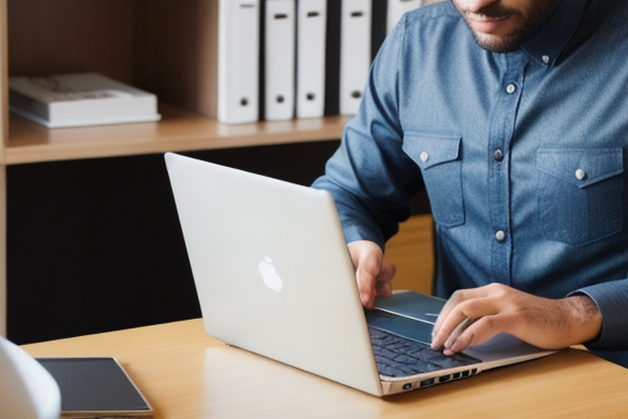 Person using a laptop in an office