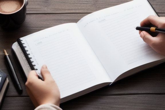 A person holding a notebook with expressions