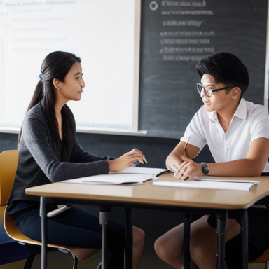 Professor and student discussing English grammar