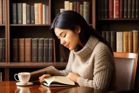 Pessoa lendo em uma biblioteca