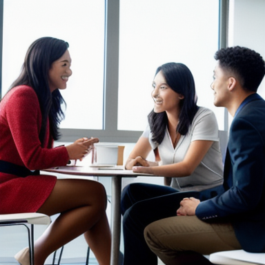 Group of people having a conversation in English