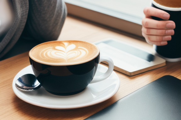 Person studying English with a cup of coffee