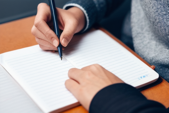 Person writing on a notebook with a pen