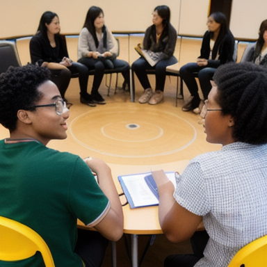 Group of international students engaged in conversation