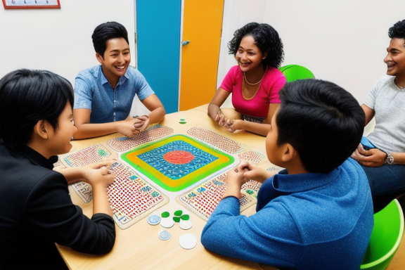 Group of friends playing a language learning game