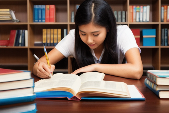 Person studying English books and materials